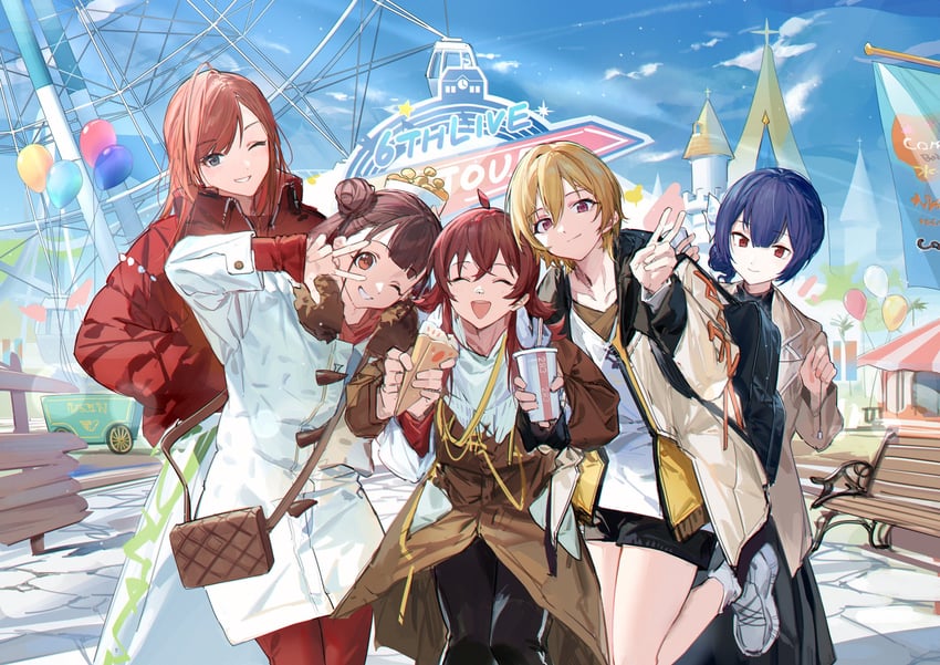 morino rinze, sonoda chiyoko, komiya kaho, arisugawa natsuha, and saijo juri (idolmaster and 1 more) drawn by zhili_xingzou