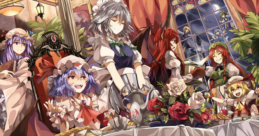 remilia scarlet, flandre scarlet, izayoi sakuya, cirno, patchouli knowledge, and 4 more (touhou and 1 more) drawn by neko_(yanshoujie)