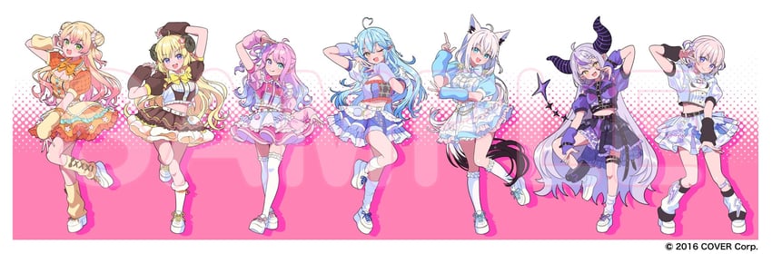 shirakami fubuki, yukihana lamy, la+ darknesss, tsunomaki watame, momosuzu nene, and 2 more (hololive and 2 more) drawn by soh_himitsuki