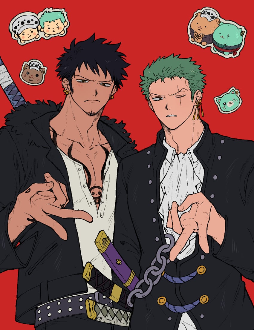 roronoa zoro and trafalgar law (one piece) drawn by tong_noe
