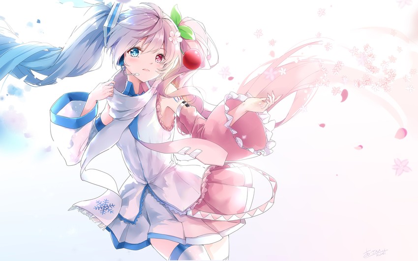 hatsune miku, yuki miku, and sakura miku (vocaloid) drawn by asahi_kuroi