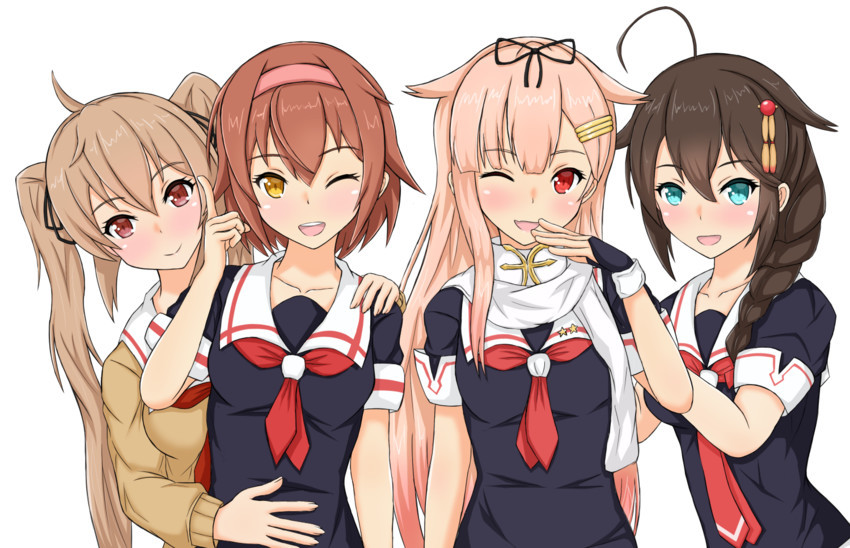 shigure, yuudachi, shigure kai ni, yuudachi kai ni, murasame, and 1 more (kantai collection) drawn by linfa_(futari_midara)