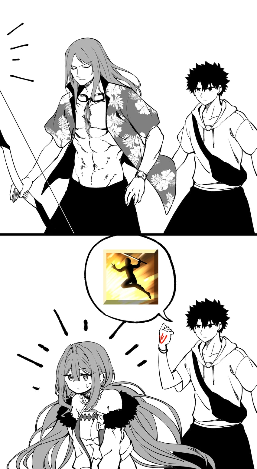 fujimaru ritsuka, baobhan sith, and tristan (fate and 1 more) drawn by hirunagi