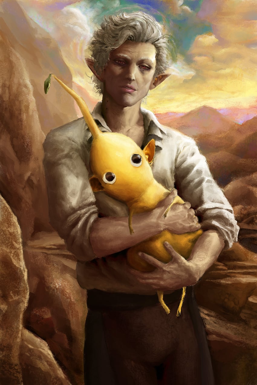 yellow pikmin and astarion (dungeons & dragons and 4 more) drawn by mangodoodle1