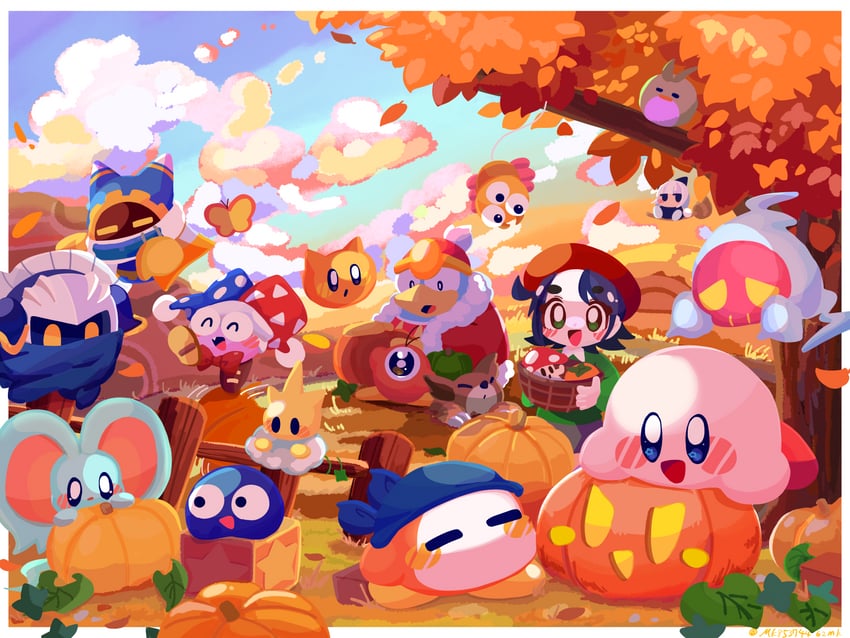 kirby, meta knight, king dedede, magolor, bandana waddle dee, and 13 more (kirby) drawn by omame_sakana