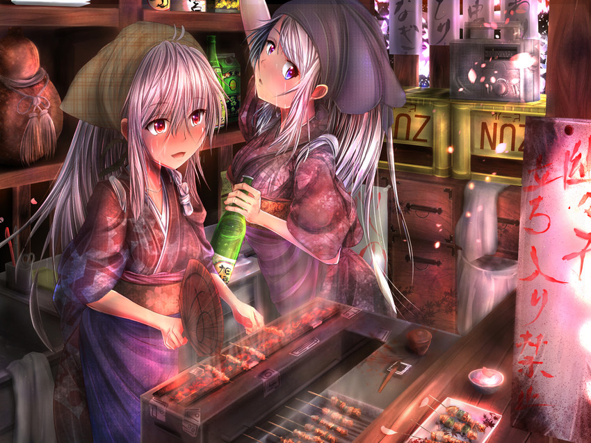 fujiwara no mokou and kamishirasawa keine (touhou) drawn by pops