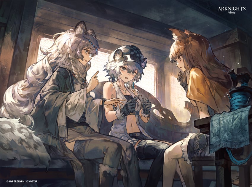 pramanix, cliffheart, and sciurus browntail (arknights) drawn by yanyan_(shinken_gomi)