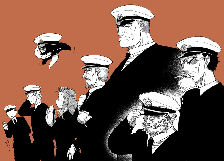 admiral, female admiral, matsuda chiyohiko, and ha-class destroyer (kantai collection) drawn by takatsu_keita