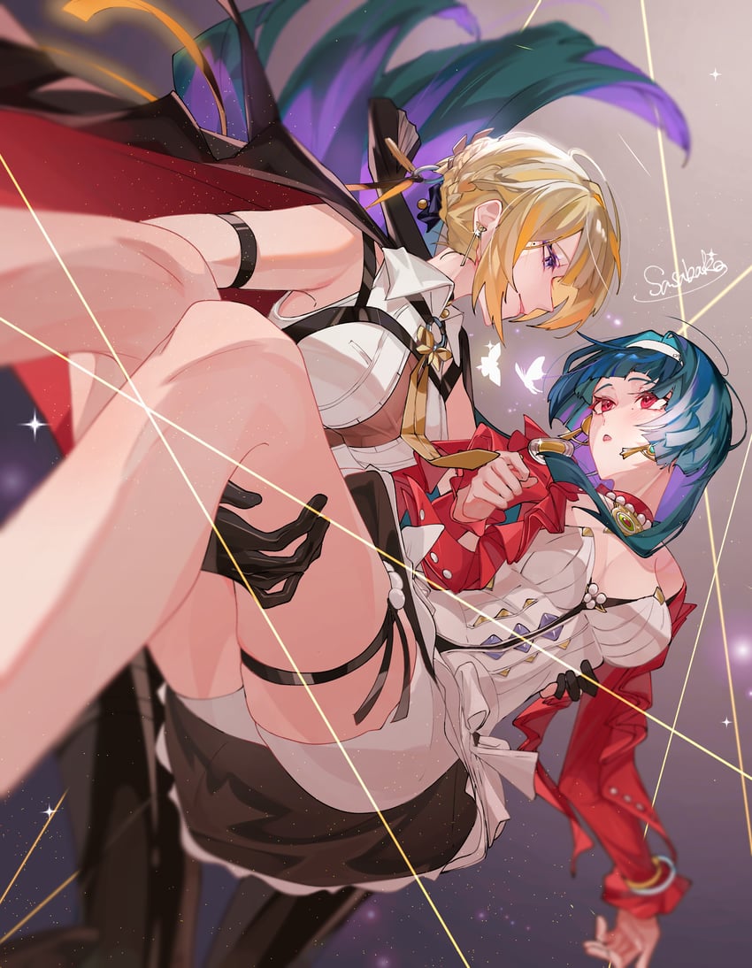 evelyn chevalier and astra yao (zenless zone zero) drawn by sasa_bako