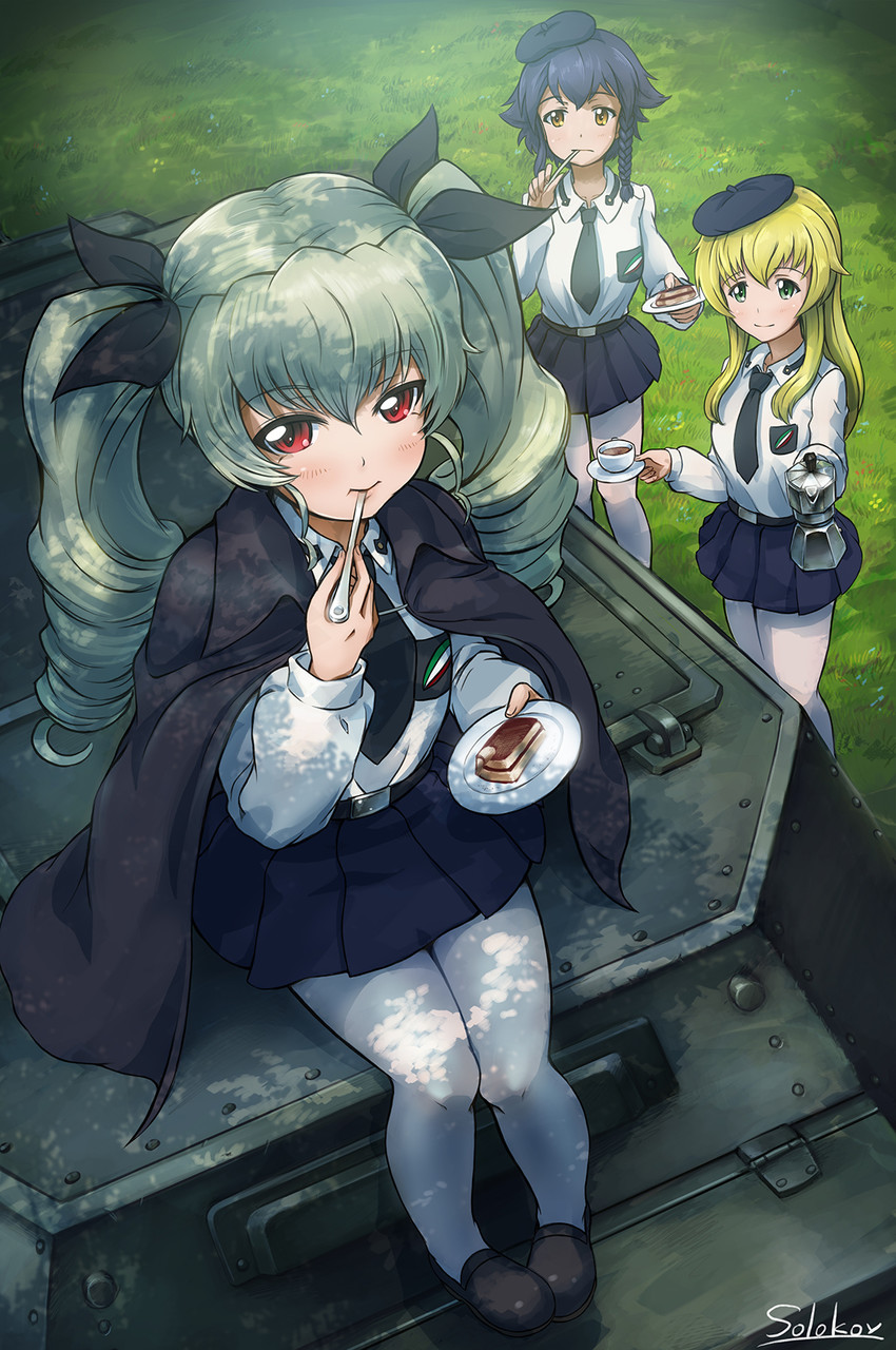 anchovy, pepperoni, and carpaccio (girls und panzer) drawn by solokov_(okb-999)