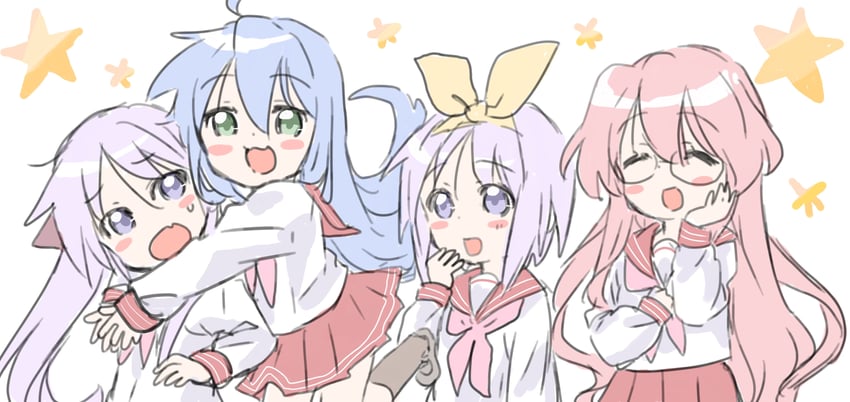 hiiragi kagami, izumi konata, hiiragi tsukasa, and takara miyuki (lucky star) drawn by mayoineko