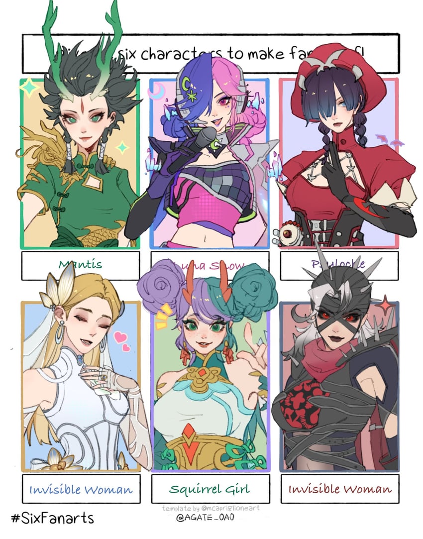 psylocke, sue storm, luna snow, malice, mantis, and 1 more (marvel and 4 more) drawn by fukuro090
