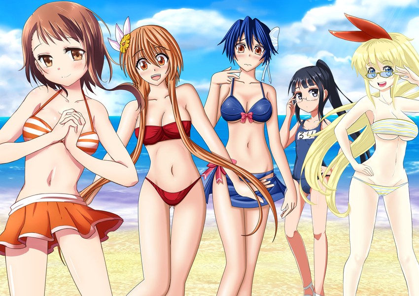 kirisaki chitoge, onodera kosaki, tsugumi seishirou, tachibana marika, and miyamoto ruri (nisekoi) drawn by apricot2000, patty_(artist), rayno, and seraphina
