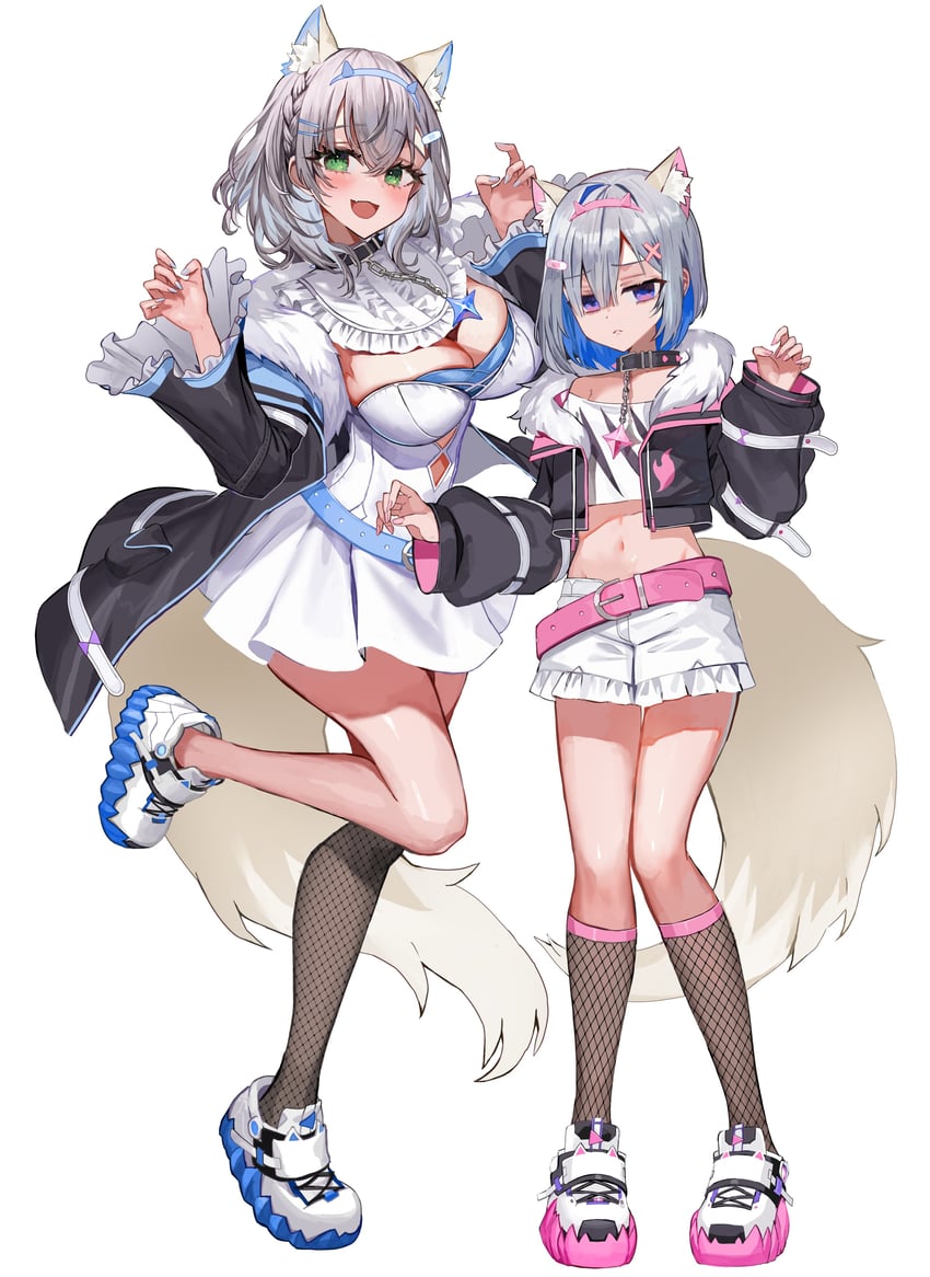 amane kanata, shirogane noel, fuwawa abyssgard, and mococo abyssgard (hololive and 1 more) drawn by rum_raisin_(chihiromakita19)