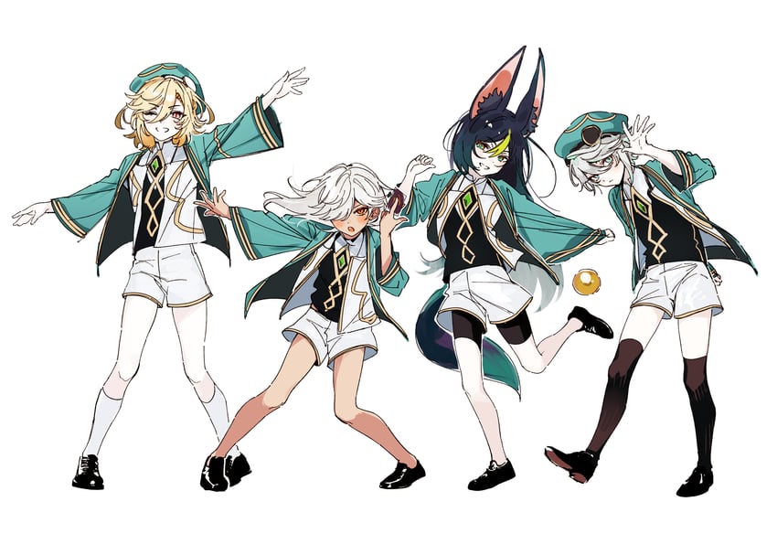 alhaitham, tighnari, kaveh, and cyno (genshin impact and 1 more) drawn by hwan_(mob_hwan)