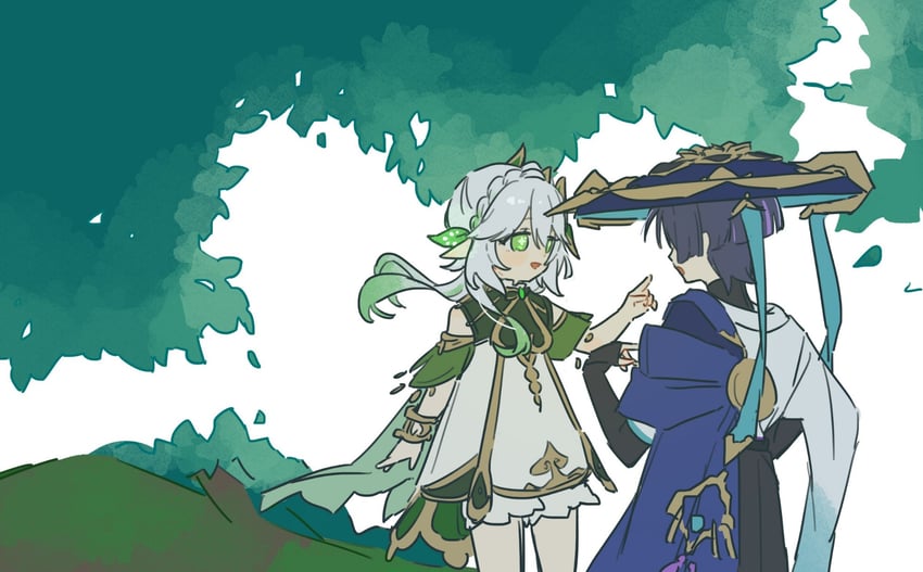 scaramouche, nahida, and wanderer (genshin impact) drawn by tenpi_(hello_3152)