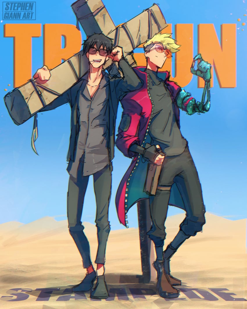 vash the stampede and nicholas d. wolfwood (trigun and 1 more) drawn by stephengiannart