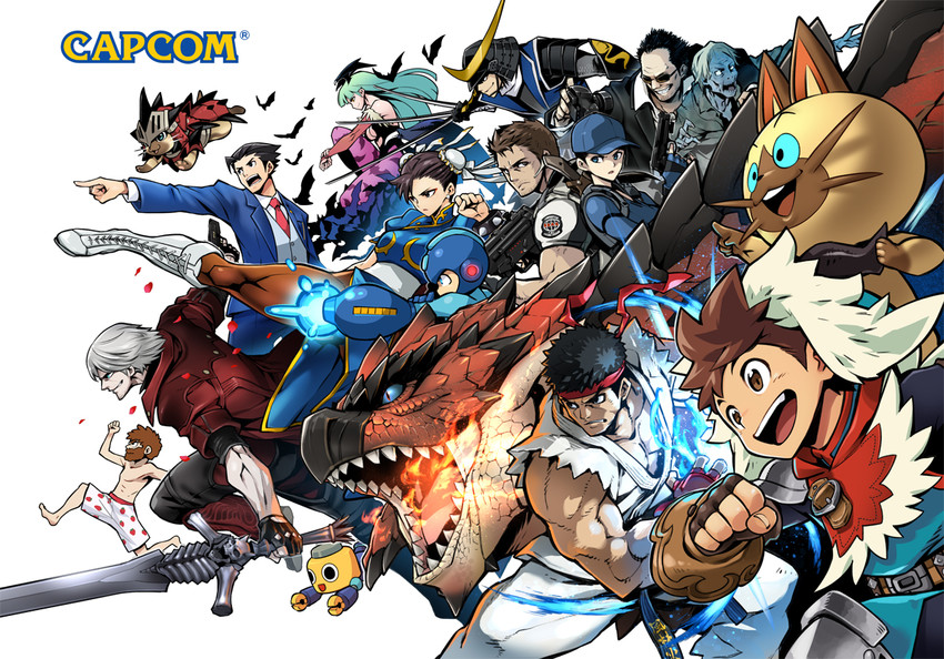 chun-li, morrigan aensland, monster hunter, ryu, dante, and 10 more (street fighter and 11 more) drawn by fuse_ryuuta