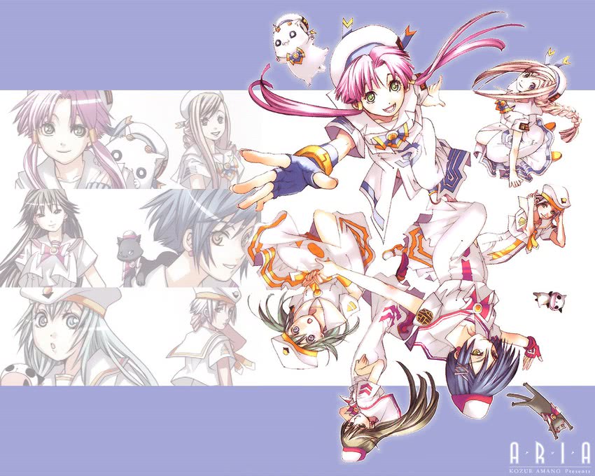 mizunashi akari, alice carroll, aika granzchesta, aria pokoteng, alicia florence, and 4 more (aria) drawn by amano_kozue