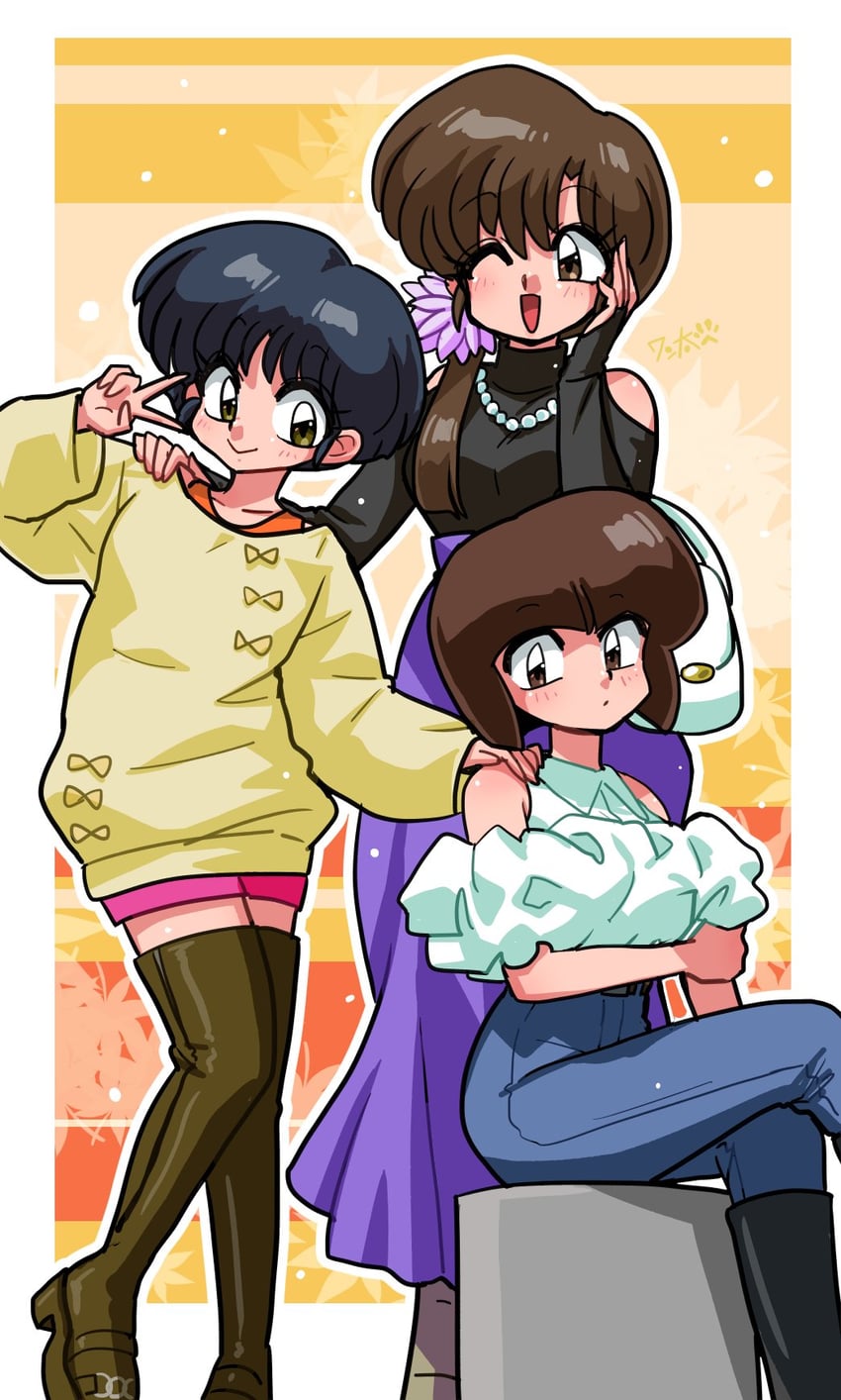 tendou akane, tendou nabiki, and tendou kasumi (ranma 1/2) drawn by wanta_(futoshi)