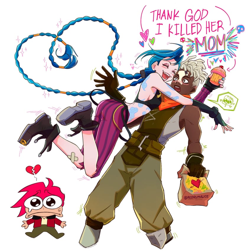 jinx, vi, arcane jinx, arcane vi, ekko, and 1 more (league of legends and 1 more) drawn by alice_(redrumalice)