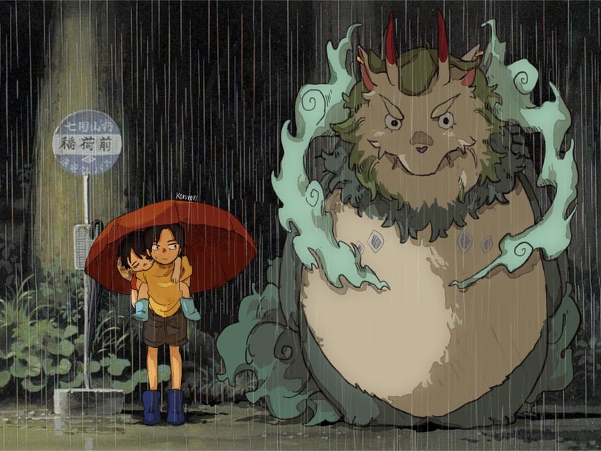 monkey d. luffy, yamato, portgas d. ace, and totoro (one piece and 1 more) drawn by koruron