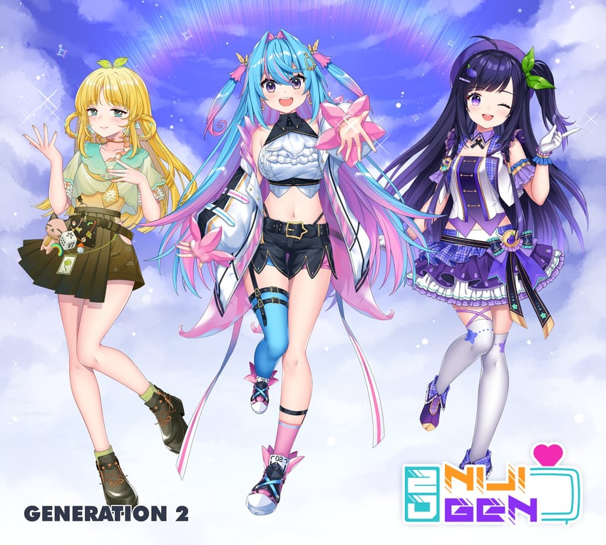 misora kanon, natsumi hachi, and kisaki tencha (nijigen project) drawn by gendo0032 and nina_ermintrude