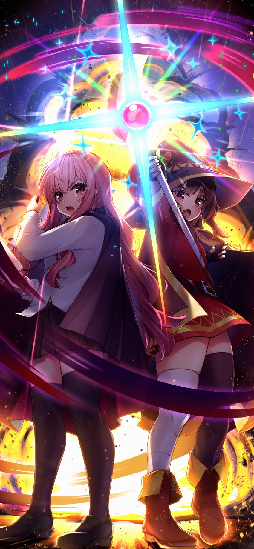 megumin and louise francoise le blanc de la valliere (kono subarashii sekai ni shukufuku wo! and 1 more) drawn by marutenmaruten