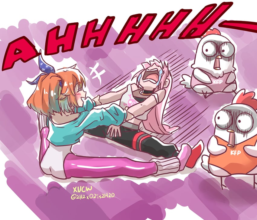 mori calliope, takanashi kiara, and kfp employee (hololive and 2 more) drawn by xu_chin-wen