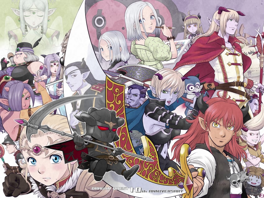 ogre, elf, anlucea, weddie, hero, and 19 more (dragon quest and 1 more) drawn by icooz