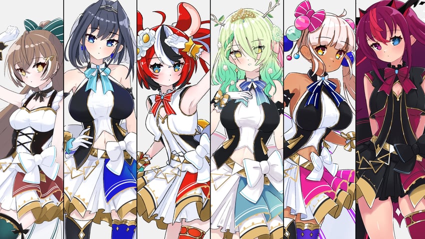 ouro kronii, nanashi mumei, hakos baelz, ceres fauna, irys, and 1 more (hololive and 1 more) drawn by magui3