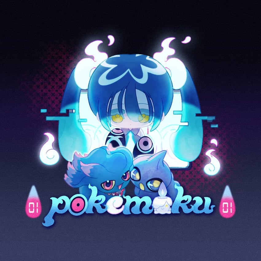 hatsune miku, litwick, misdreavus, ghost miku, and shuppet (pokemon and 2 more) drawn by chi_wen