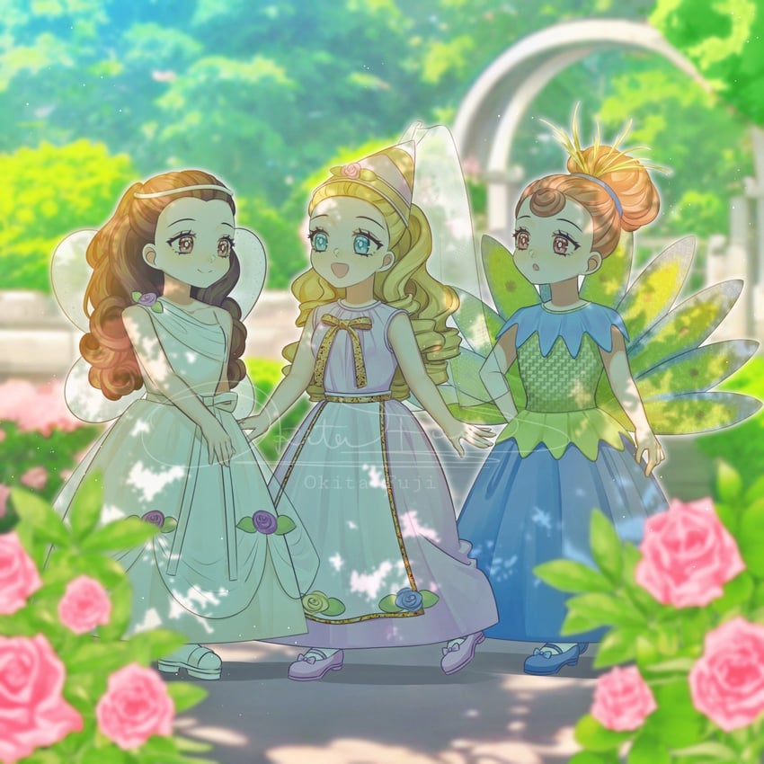 melody, lorena, katrina, and chelsea (barbie and 1 more) drawn by okitafuji