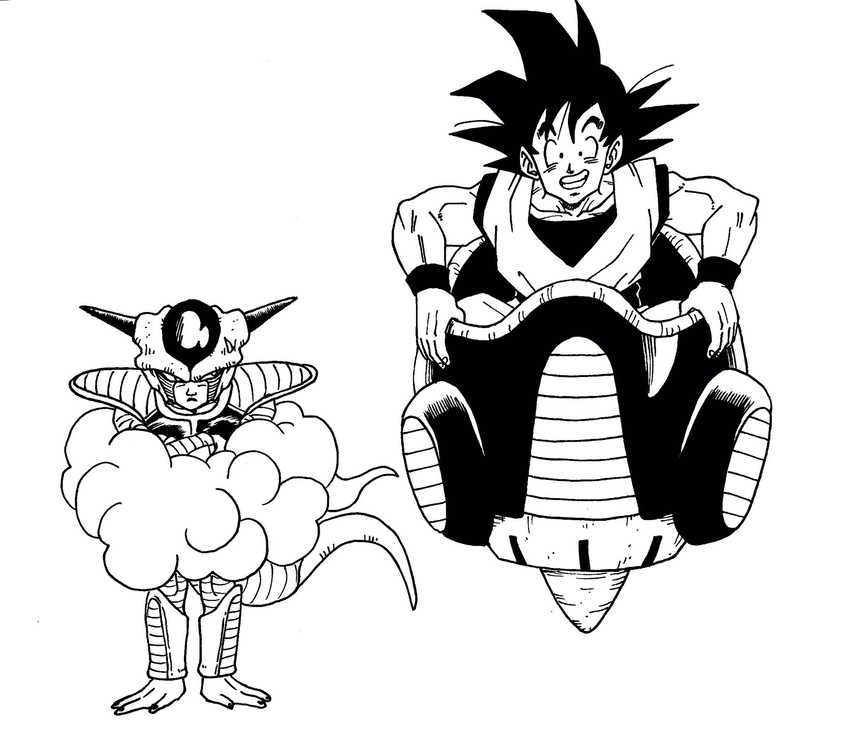 son goku, frieza, and 1st form frieza (dragon ball and 1 more) drawn by lee_(dragon_garou)