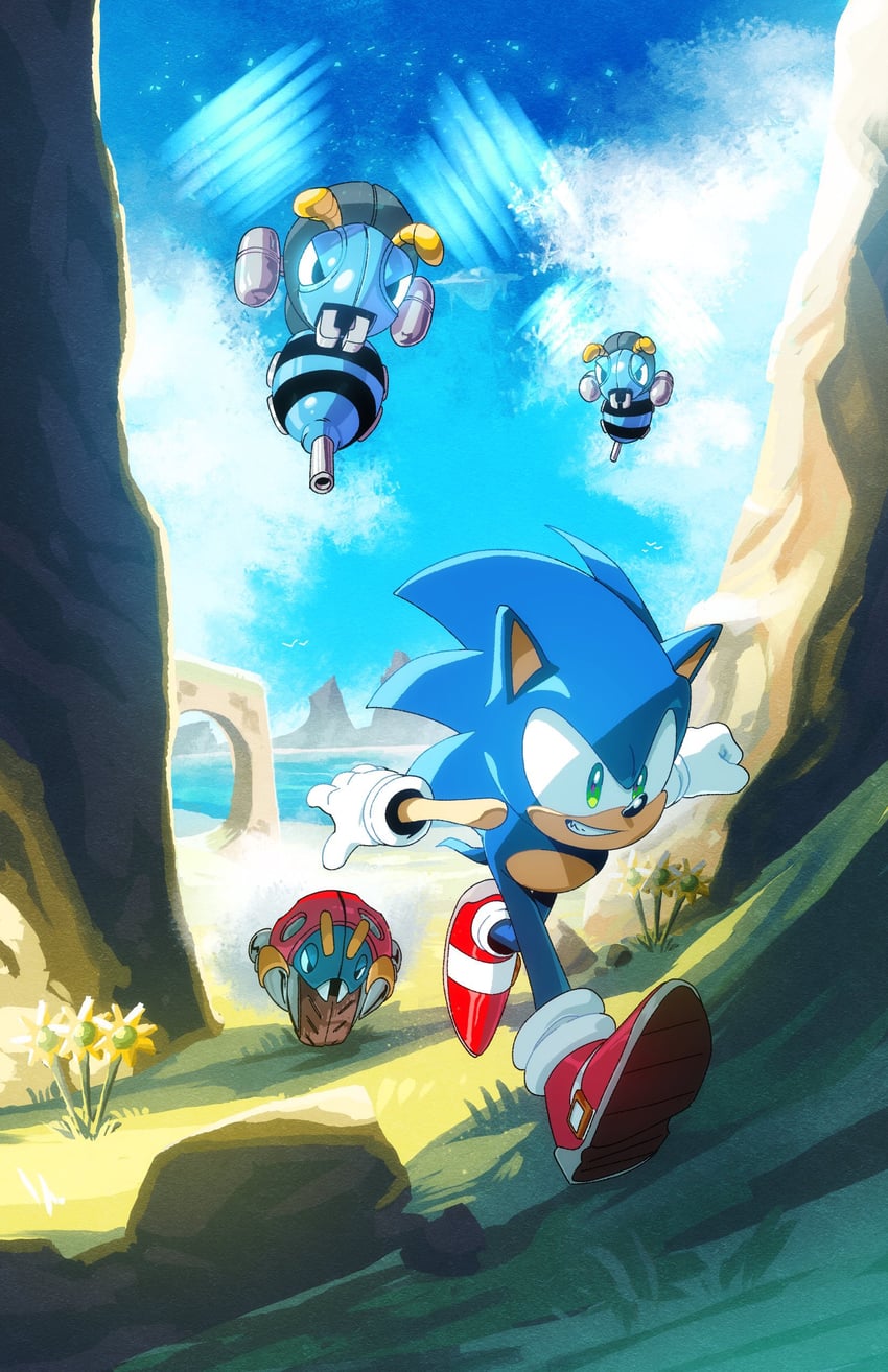 sonic the hedgehog, moto bug, and buzz bomber (sonic) drawn by a_r_q