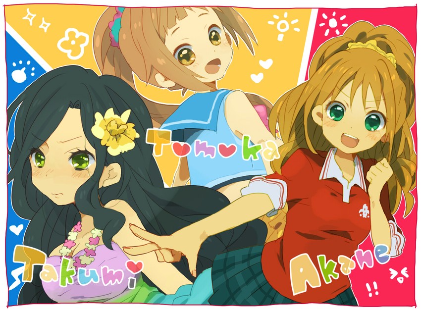 mukai takumi, hino akane, and wakabayashi tomoka (idolmaster and 1 more) drawn by tomtomtoy