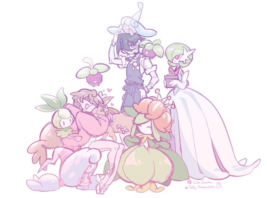 gardevoir, eevee, mega gardevoir, lilligant, bounsweet, and 3 more (pokemon) drawn by dollyadayo