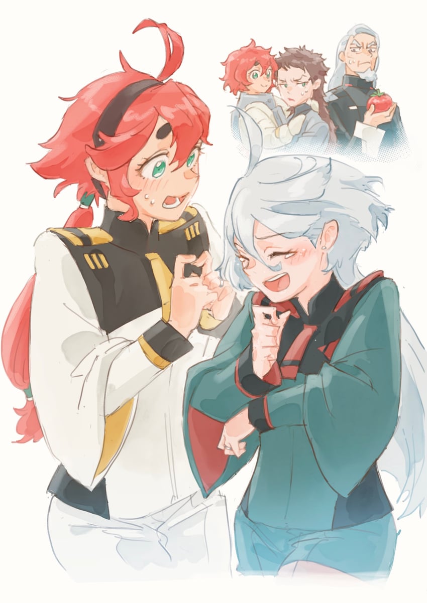 suletta mercury, miorine rembran, ericht samaya, prospera mercury, and delling rembran (gundam and 1 more) drawn by yaco_(085)