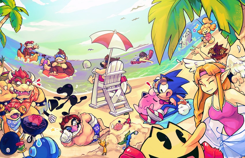 princess zelda, mario, sonic the hedgehog, jigglypuff, pit, and 10 more (pokemon and 16 more) drawn by spudenski