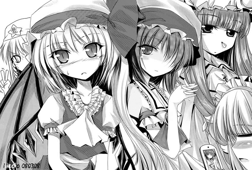 remilia scarlet, flandre scarlet, izayoi sakuya, patchouli knowledge, and hong meiling (touhou) drawn by ideolo