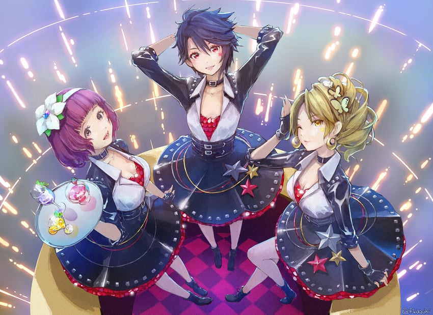 akaba yukino, ichimonji maya, and hanabishi nadeshiko (gems company) drawn by kazuhi