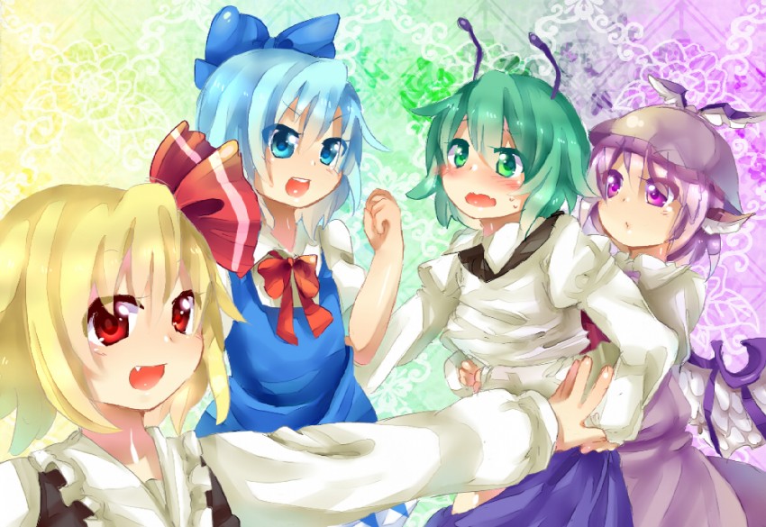 cirno, rumia, mystia lorelei, and wriggle nightbug (touhou) drawn by soiri_(us)