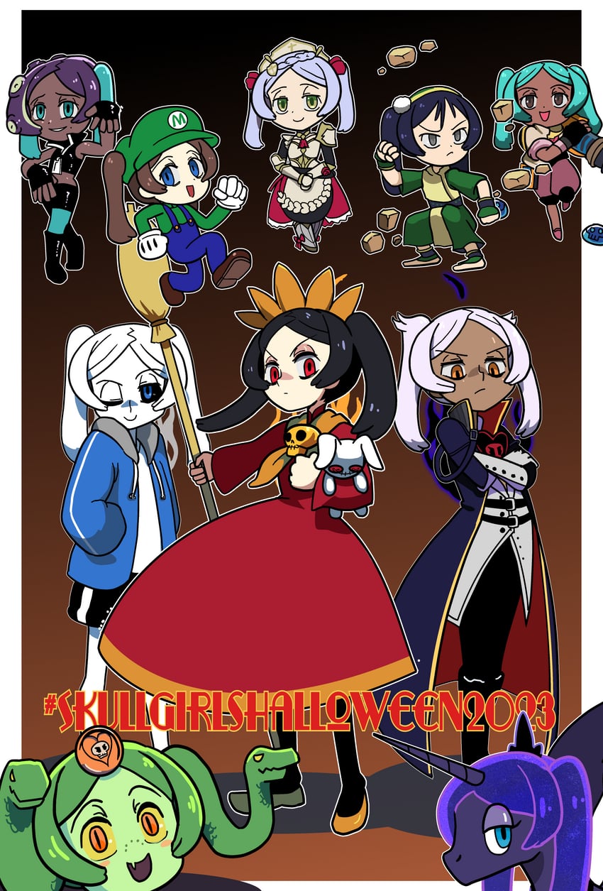 luigi, noelle, sans, ashley, marina, and 5 more (genshin impact and 12 more) drawn by kuroirozuki