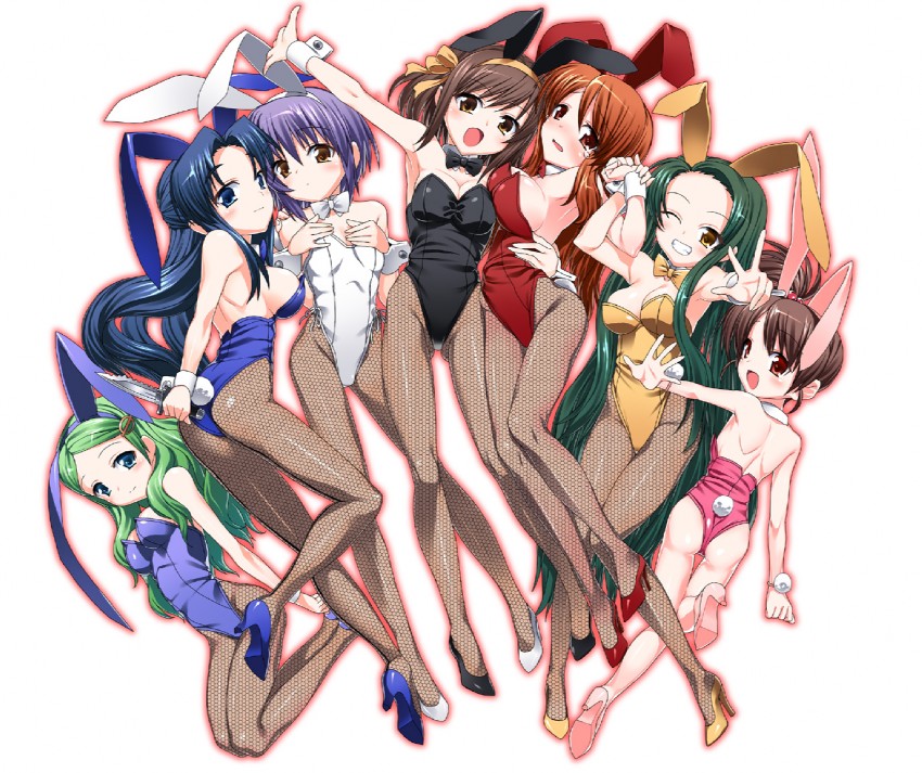 suzumiya haruhi, nagato yuki, asahina mikuru, asakura ryoko, tsuruya, and 2 more (suzumiya haruhi no yuuutsu) drawn by suzume_inui