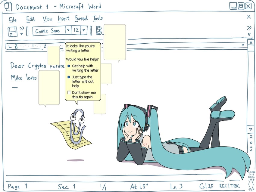 hatsune miku and clippy (vocaloid and 3 more) drawn by digiral