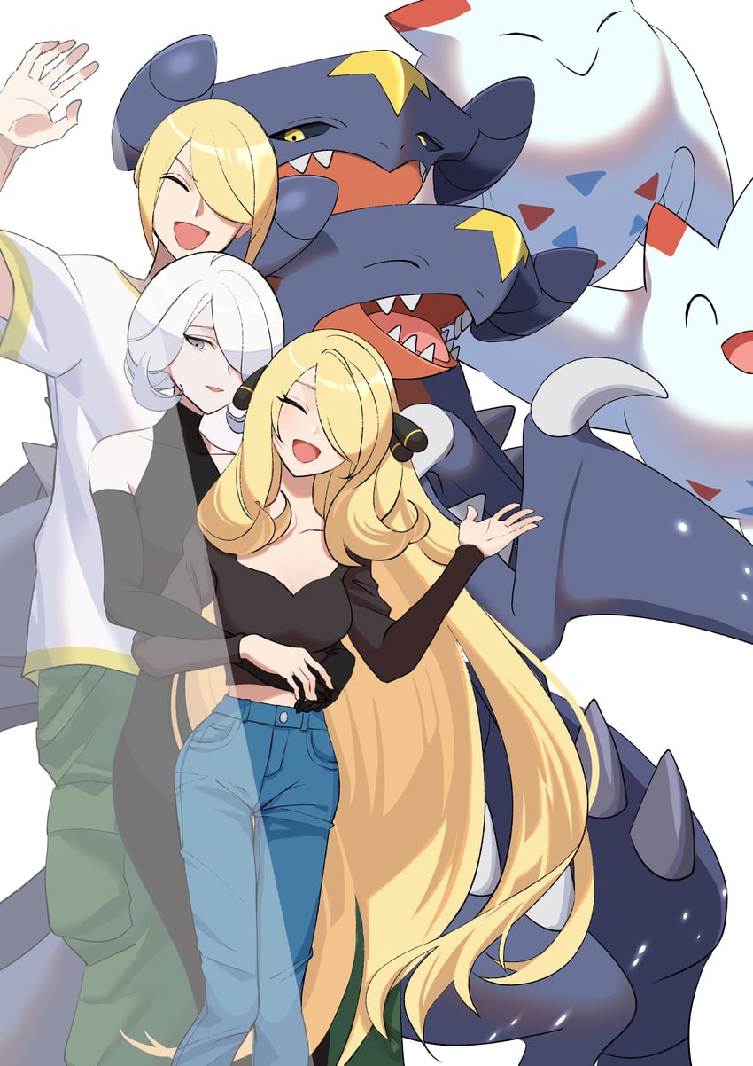 cynthia, garchomp, volo, togekiss, and cogita (pokemon and 2 more) drawn by mijukuma