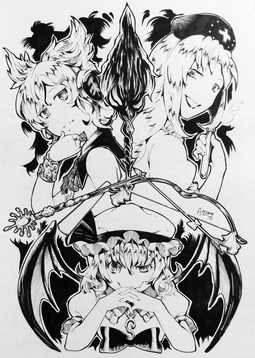 remilia scarlet, yagokoro eirin, and toyosatomimi no miko (touhou) drawn by aozora_taf