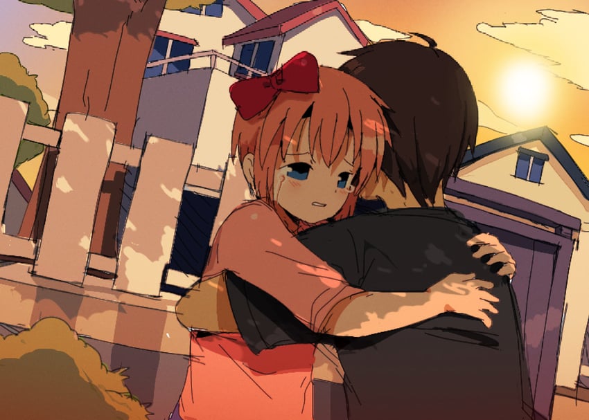 sayori and protagonist (doki doki literature club) drawn by bendedede