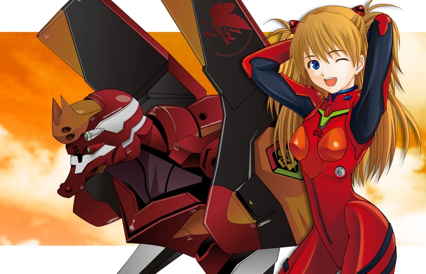 souryuu asuka langley and eva 02 (neon genesis evangelion) drawn by takeda_eka