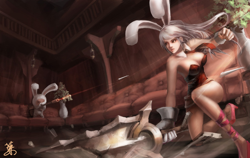 riven, teemo, and battle bunny riven (league of legends) drawn by foliage_(artist)